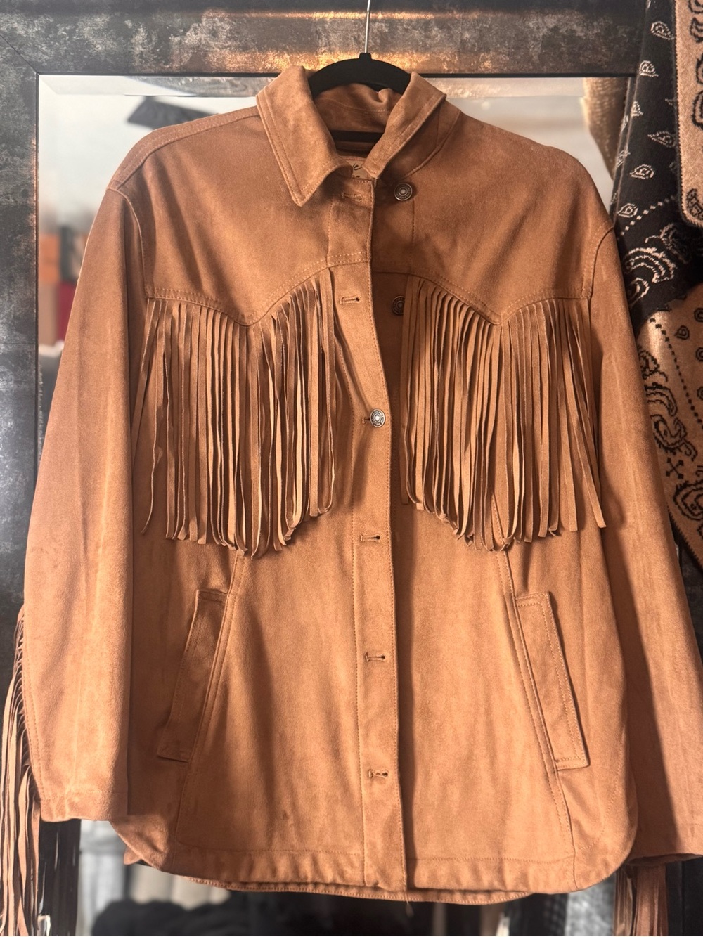We The Free Tan Suede Fringe Jacket
